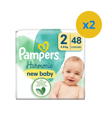 PAMPERS COUCHES BÉBÉ HARMONIE -TAILLE 2 - 48 COUCHES ( 4-8KG ) - Blaiche